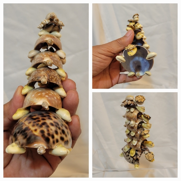 Vintage Handmade Tower of Bobble Head Seashell Turtles Figurine - Picture 2 of 2